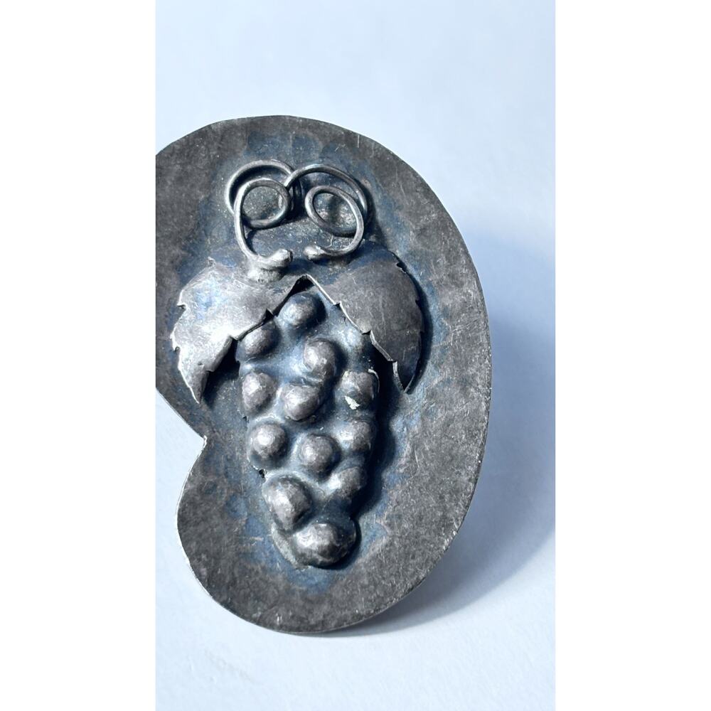Vintage Handmade Grapes Brooch Pin Pendant Hammered Metal Artisan Vineyard